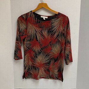 JM Collection Womens Medium Petite Red Gold and Black Fireworks Print Top